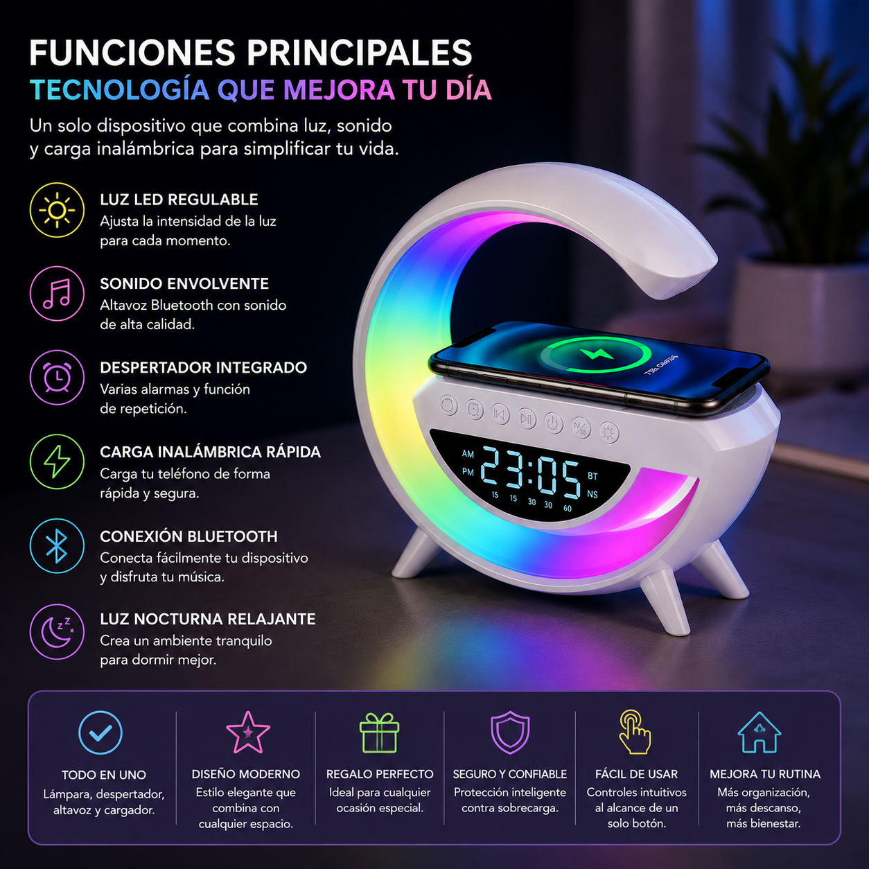 Lampara Parlante Cargador Inteligente